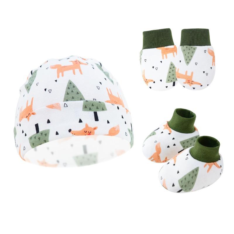 Newborn Baby Hat, Baby Hood, Male and Female Children, Spring and Autumn Baby, Pure Cotton Hat, Gloves, Foot Covers