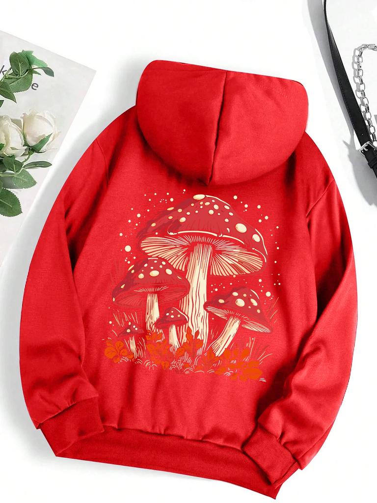 Red Mushroom Personality Graphic Hoody For Women Harajuku Casual Sweatshirt Fashion Fleece Hooded Autumn Warm S-XXL Female Tops