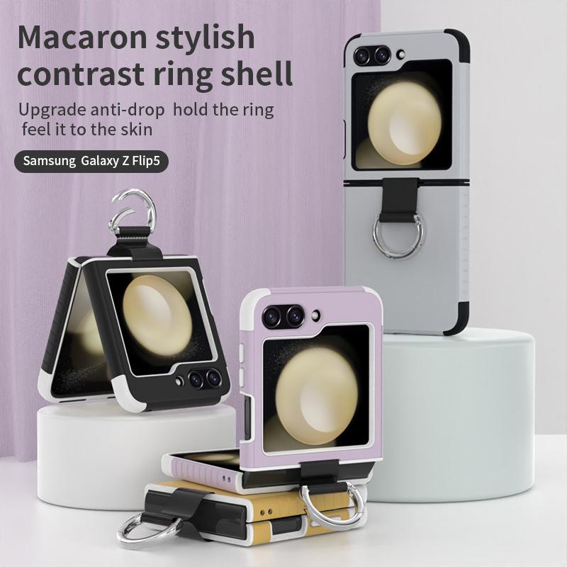 Electroplating Silicone Soft Anti-Drop Phone Case for Samsung Galaxy Z Flip 5 Flip5 5G Ring Hard Shell Shockproof Cover