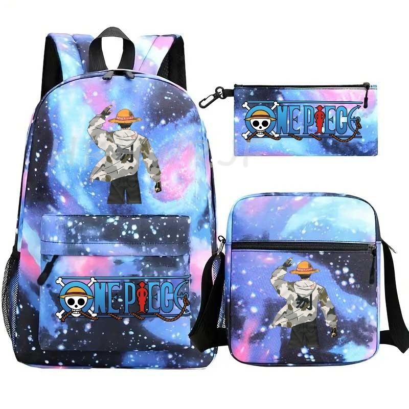Anime ONE PICEC Backpack Monkey D Luffy Capacity Casual Student SchoolBag 3pcs Lightweight Women Men Travel Casual Mochilas