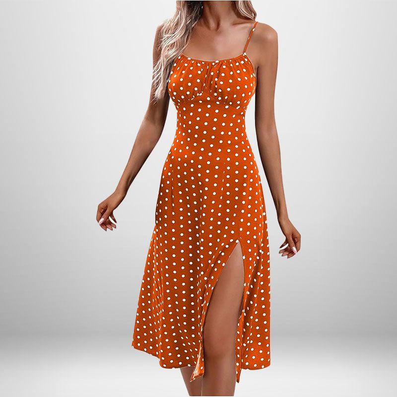 2026 Spring New Amazon European and American Women s Fashion Printed Strap Dress European and American Style Sexy Slit Long Dress 29329-Orange S