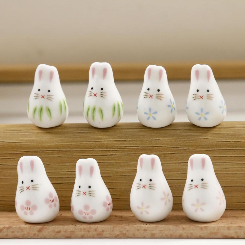 Decoendiy 12Pcs Ceramic Rabbit Bunny Beads, Flower Leaves Printed Beads, Handmade Porcelain Beads, Animal Shaped Beads, Loose Spacer Beads, for