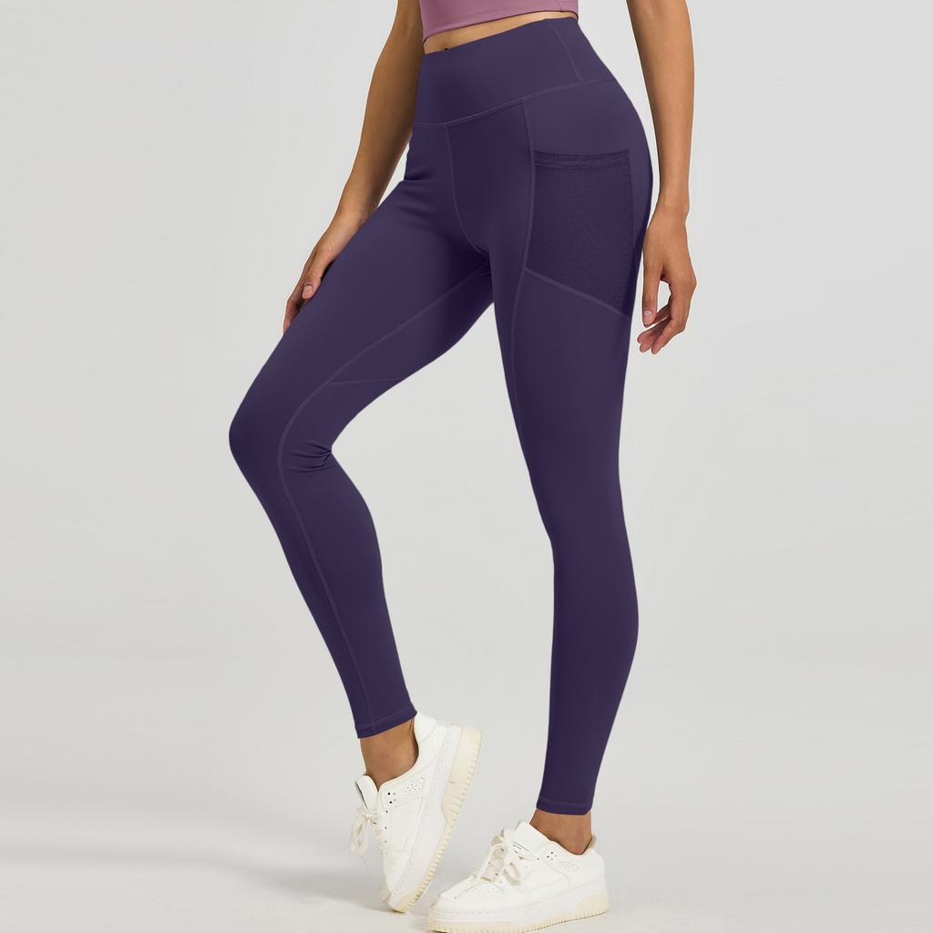 Women's Fashion Tight Hip High Waist Mesh Side Pocket Running Sports Fitness Pants