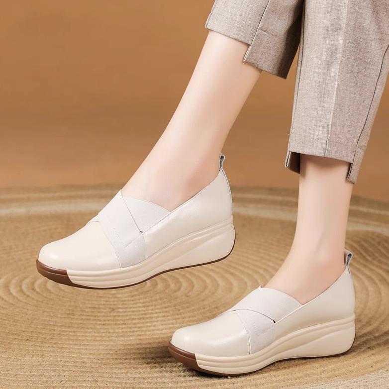 Medium Mother Shoes Retro Single Shoes Women'S Rocking Platform Mary Jane Shoes Casual Wedge Heel Leather Shoes Women