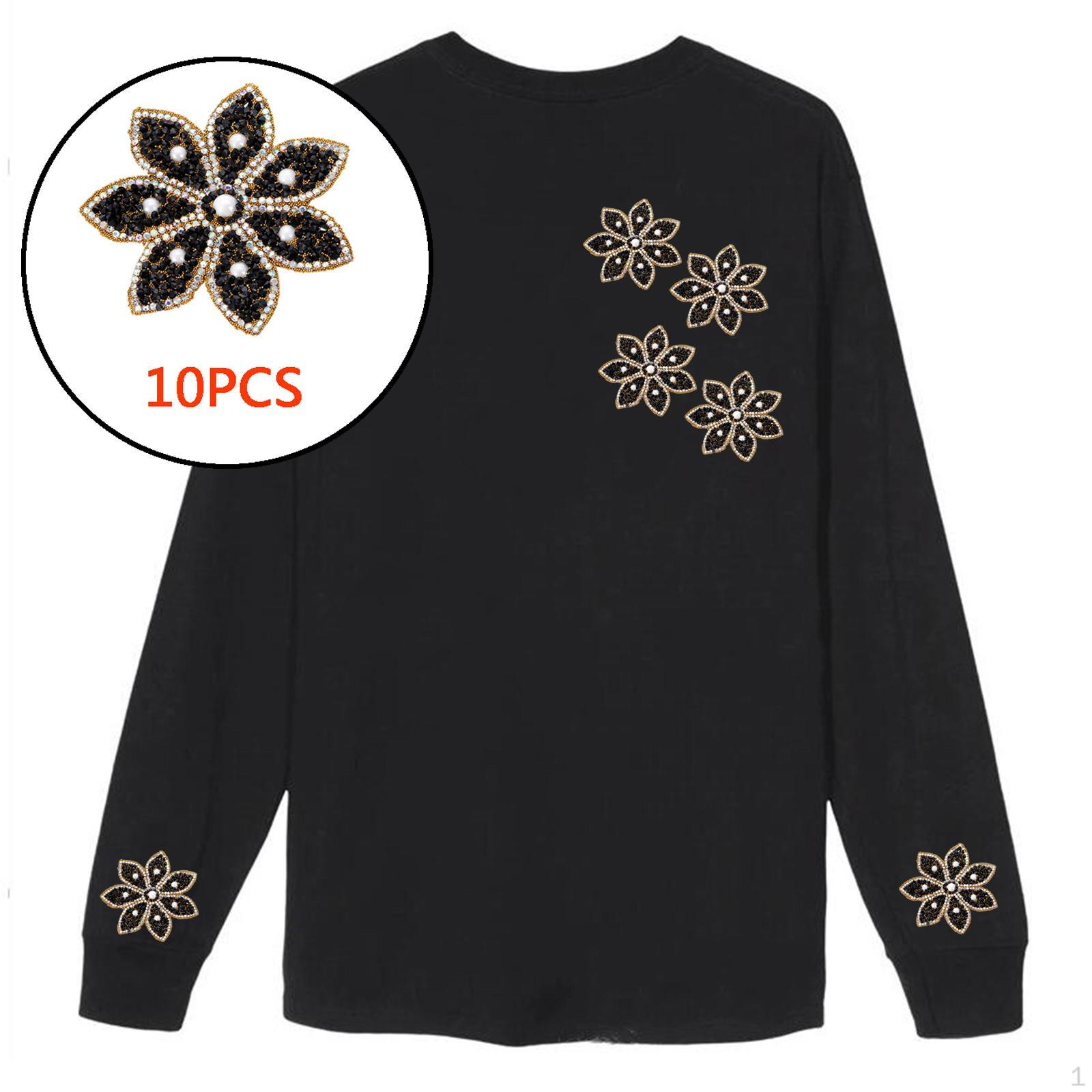 

10 Pieces Rhinestone Cloth Stickers Simple Flower Shape Accessory Fashion Patches DIY Melt for black