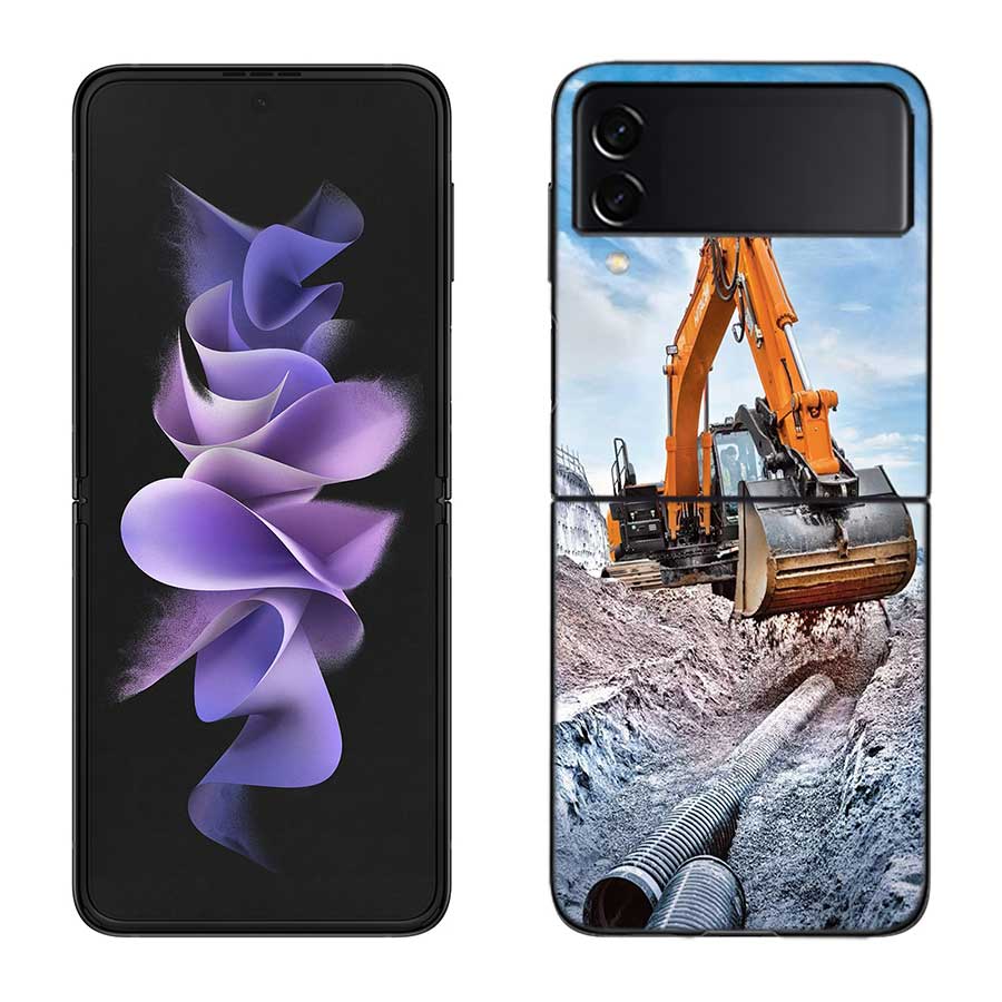 Construction Machinery Excavator Phone Case For Samsung Z Flip 7 6 5G Galaxy Z Flip 5 4 3 Black Hard Cell Cover Luxury PC Shell