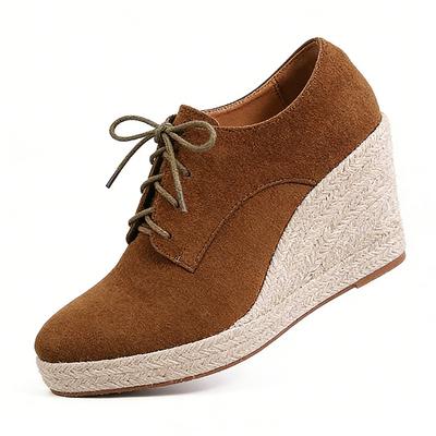 Pantofi espadrile cu pană confortabili pentru femei, Adidași cu platformă și șireturi, Pantofi casual pentru creșterea înălțimii, pentru uz zilnic, Mărimi mari 42
