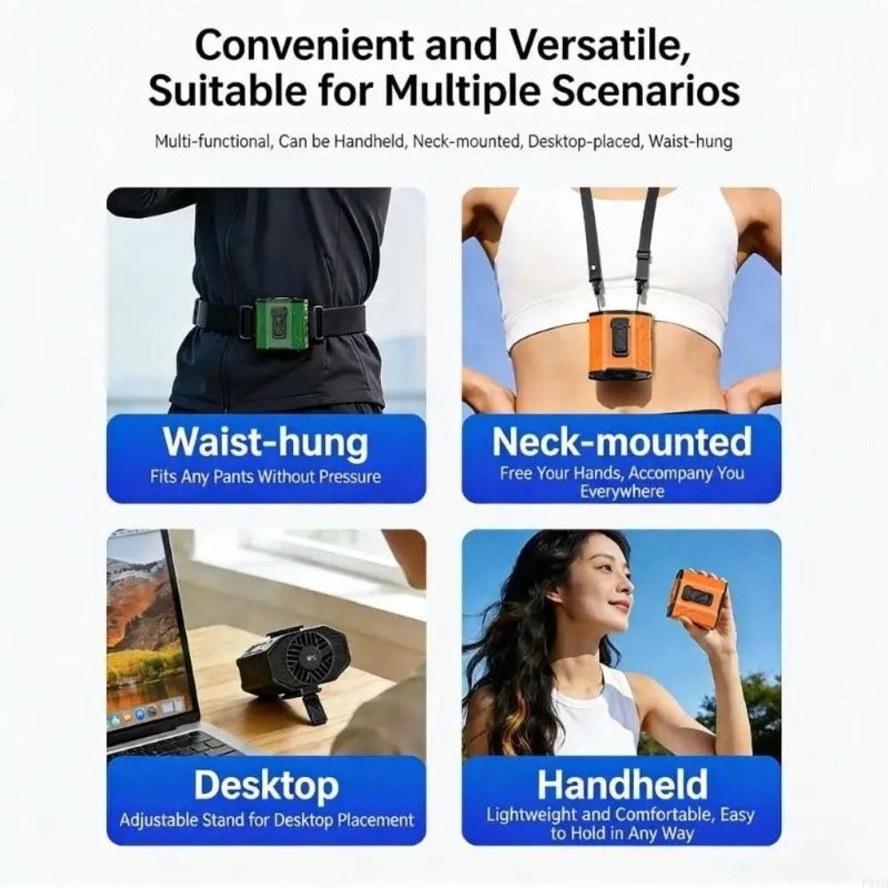 Wiederaufladbarer tragbarer Gürtellüfter 100 Stufen Nackenventilator Tragbarer Hüftclip-Ventilator für drinnen und zu Hause