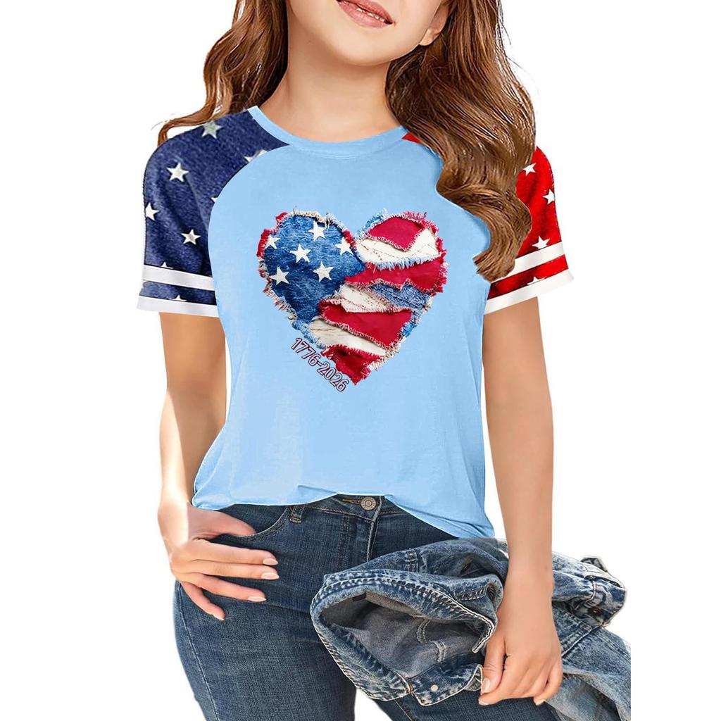Women's Casual Short Sleeve Crew Neck T-Shirt Independence Day Print Raglan Sleeve Lightweight Cotton Blend Top for Summer