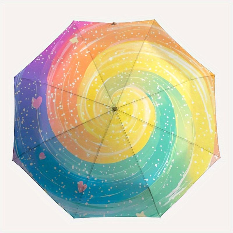 

1pc Rainbow Swirl Automatic Opening/Closing Folding Umbrella with 27 Ribs, Plastic Handle, Windproof Portable Sunshade Umbrella y250726067