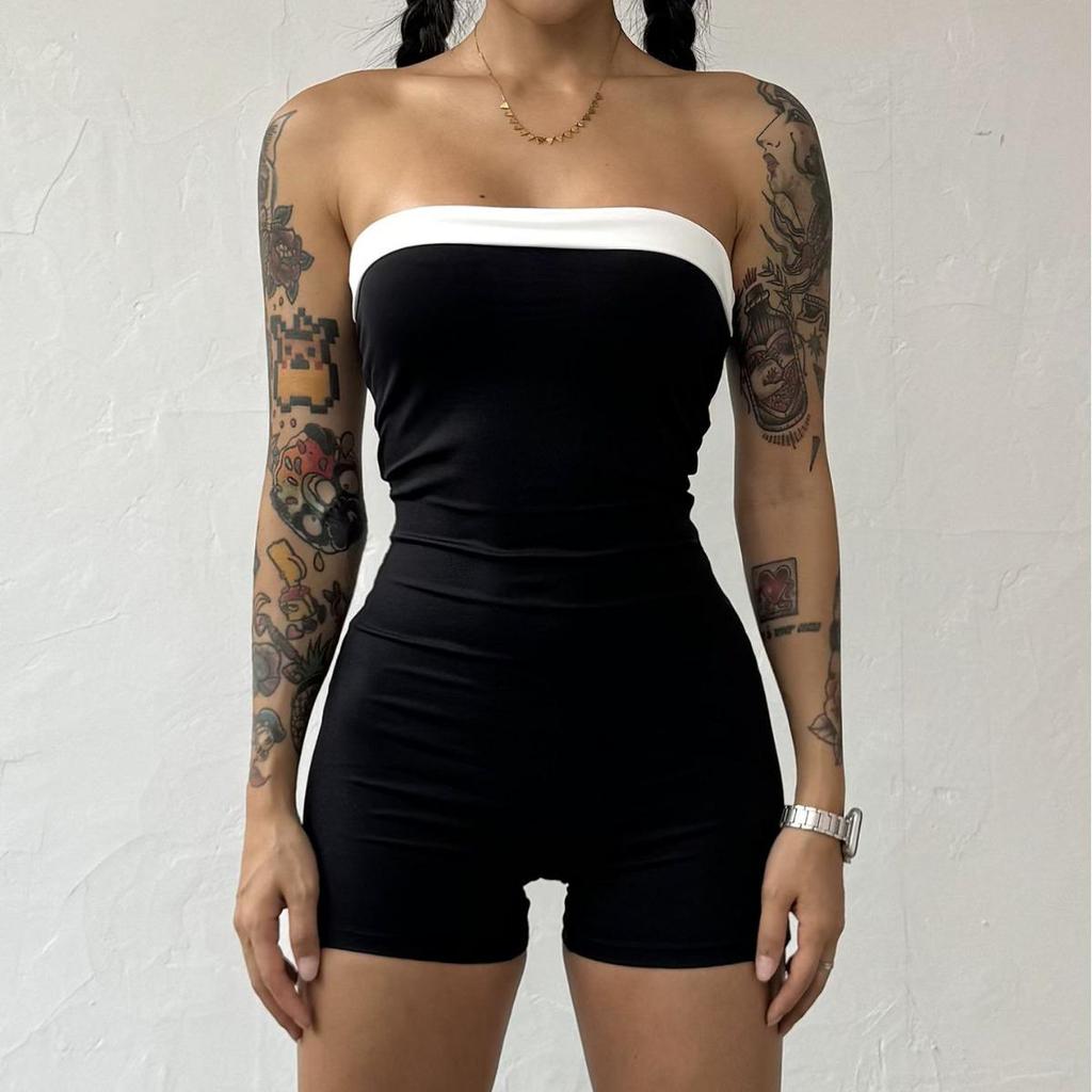 Nude Feeling Anti-slip Bandeau Jumpsuit with Chest Pad for Fitness, Yoga, and Running