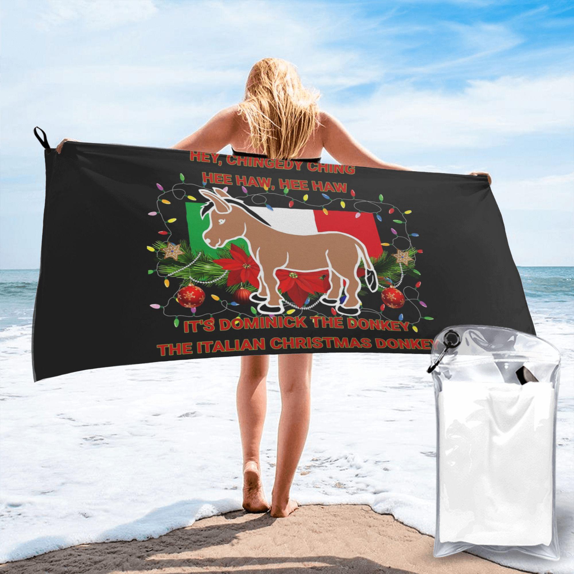 

Dominick The Italian Christmas Donkey Beach Towel Soft Microfiber Quick Dry Absorbent Quick Towels For Bath W30*H60(CM)