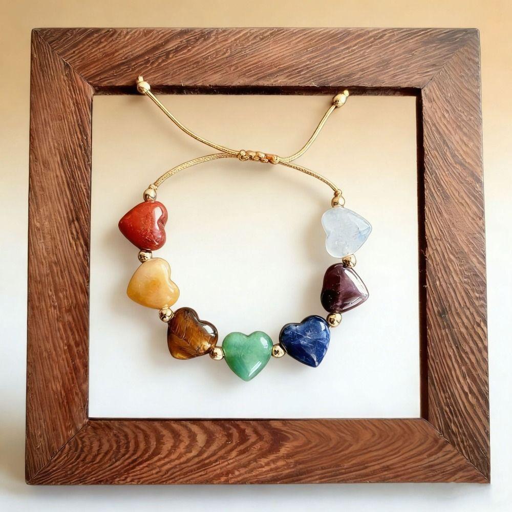 Ins Style Beads Heart Bracelet Love Bead Rainbow Stone Bracelet  Valentine's Day