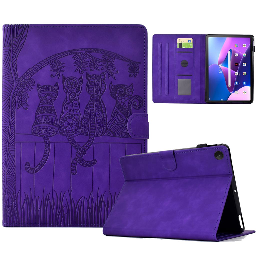 For Lenovo Tab M10 (Gen 3) Case Cats Imprinted PU Leather Card Slots Tablet Cover