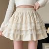 Falda Falda de Encaje en Capas de Cintura Alta, Falda de Volantes Línea A con Cintura Elástica, Falda Hinchada Fluida Estilo Ballet Core con Pantalones Cortos Integrados, Falda Casual Dulce Coqueta