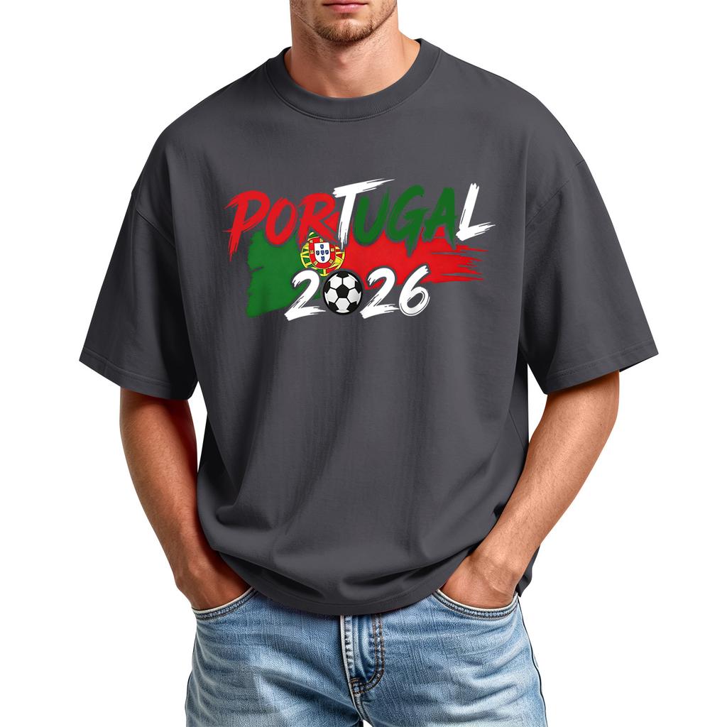 Men's Casual Crew Neck T Shirt Short Sleeve Sport Top with Printed Portugal 2026 Football Design Lightweight Comfortable Fit