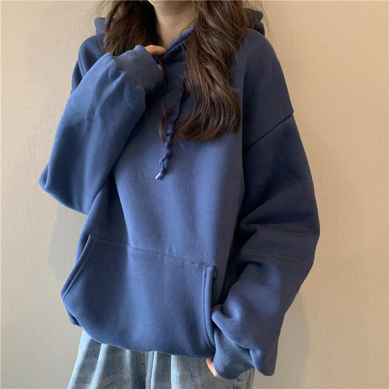 Herbst Winter Locker Lässig Einfarbig Kapuzenpullover Damen Schlichte Mode Kapuzenpullover Kapuzensweatshirt Top