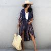 Black & White Tie-Dye Cardigan Beach Dress & Swimsuit Cover-Up