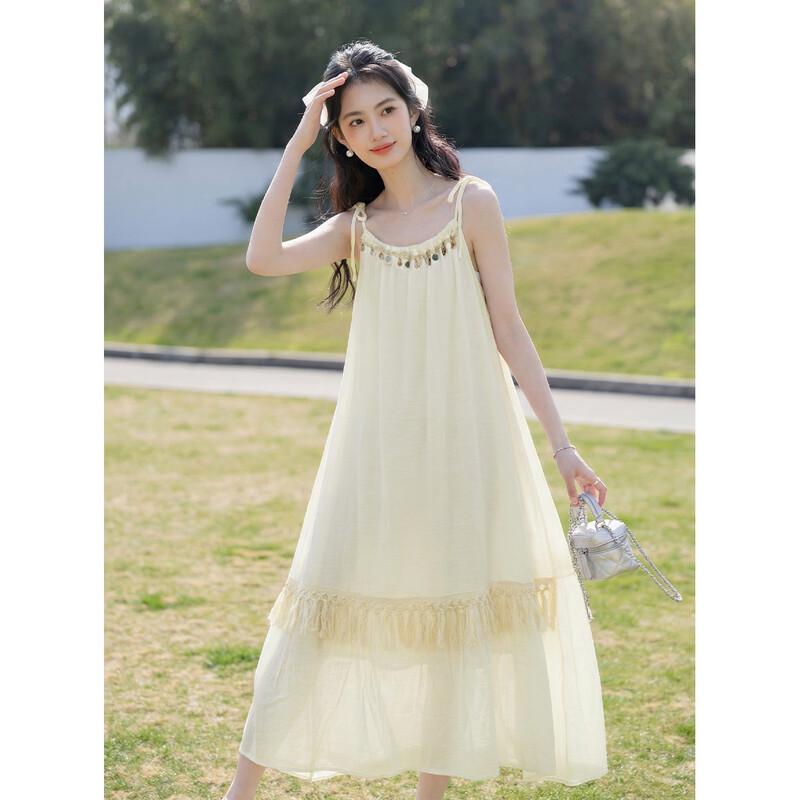 Boho Tassel Tie-Waist Midi Strap Dress