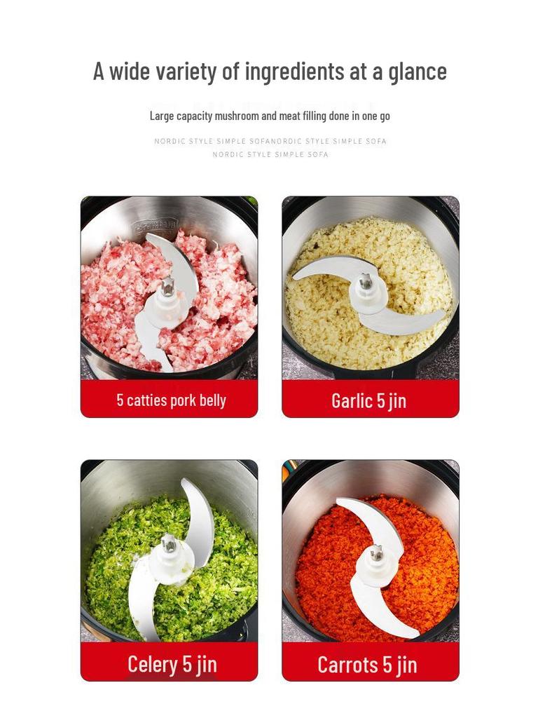 Elektrischer Fleischwolf & Küchenmaschine aus Edelstahl - Großes Fassungsvermögen zum Hacken, Zerkleinern, Knoblauchpaste & mehr