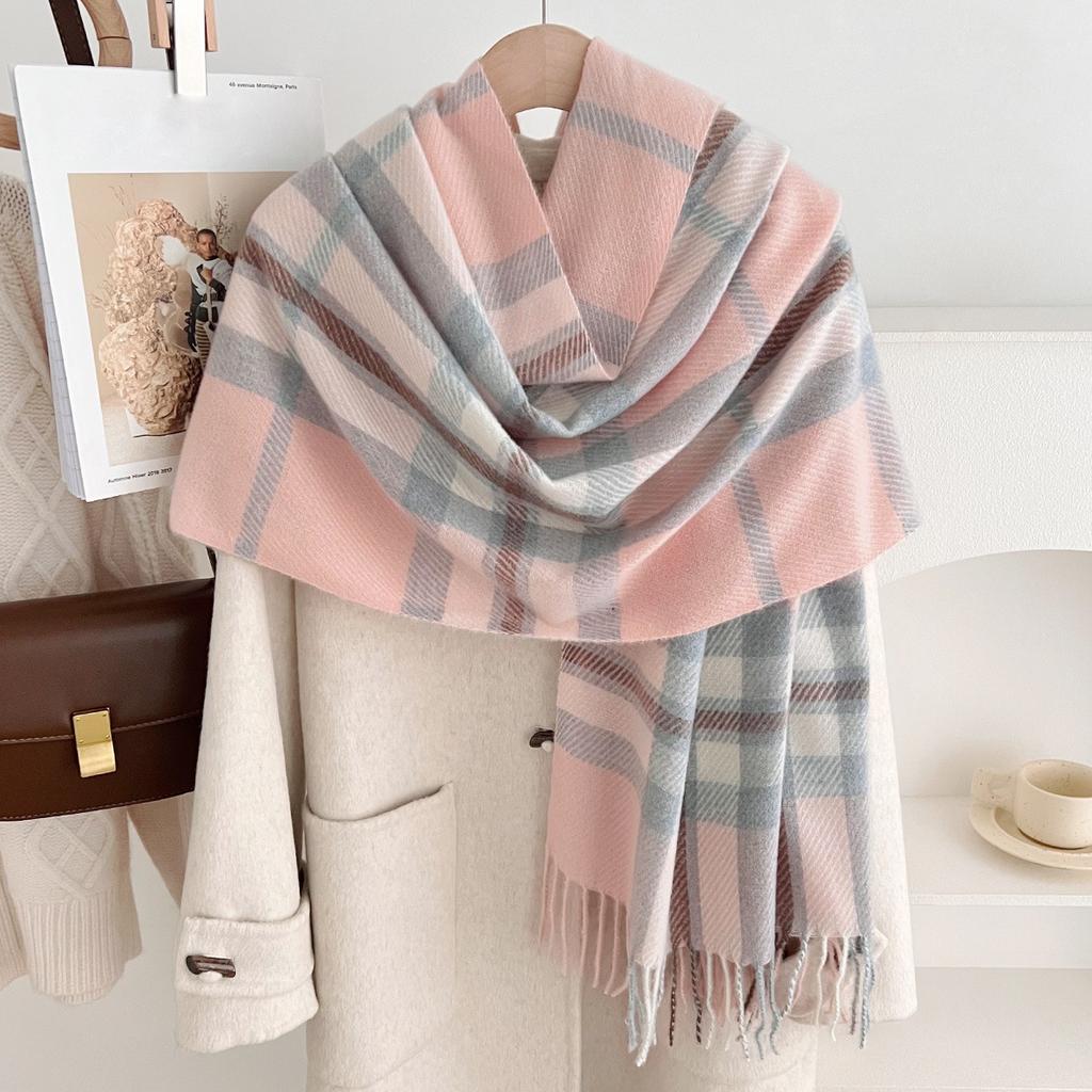 Clearance imitation cashmere plaid scarf women's atmosphere autumn and winter new Korean version plaid shawl thickened warm scarf