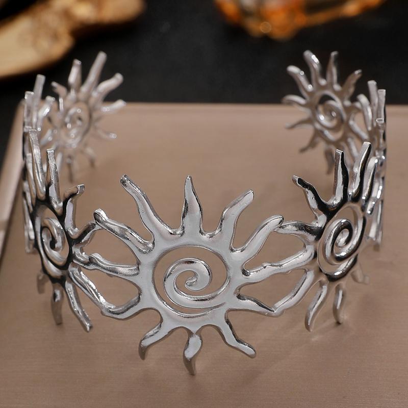 

Luxury Stainless Steel Sunflower Open Bracelet for Women Punk Gold Color Spiral Sun Hollow Hand Chain Gothic Charms Zircon Gift медный