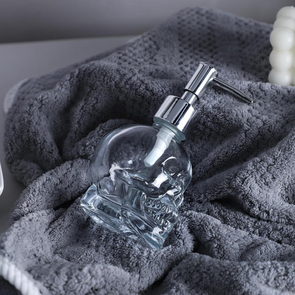 123Arts Glass Skull Soap Dispenser Lotion Bottle Soap Bottle with Pump Sliver