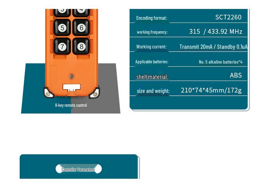 220V 8-Channel Remote Control Switch, 10A Relay, Momentary/Self-Locking/Interlocking, Adjustable for Travel Motors