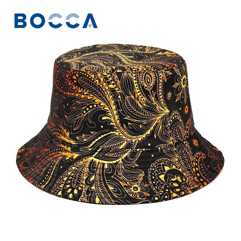 Bocca Phoenix Feather Bucket Hat Golden Printing Pattern FisherUnisex Hats Double Sides Reversible Panama Cap Unisex Caps Outdoor