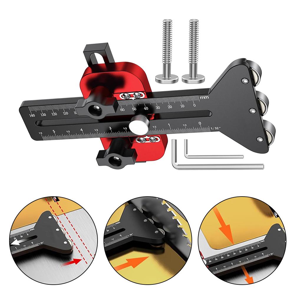 Thin Rip Table Saw Jig With 3 Pulleys Woodworking Table Saw Plate Cutting Locator Workbench Sliding Groove Positioning