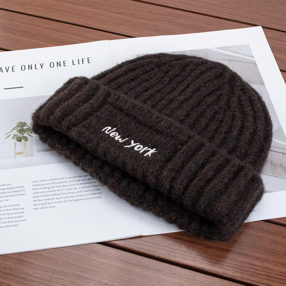 Simple letter blue knitted wool hat women's winter new warm ear protection hat bag head cold hat