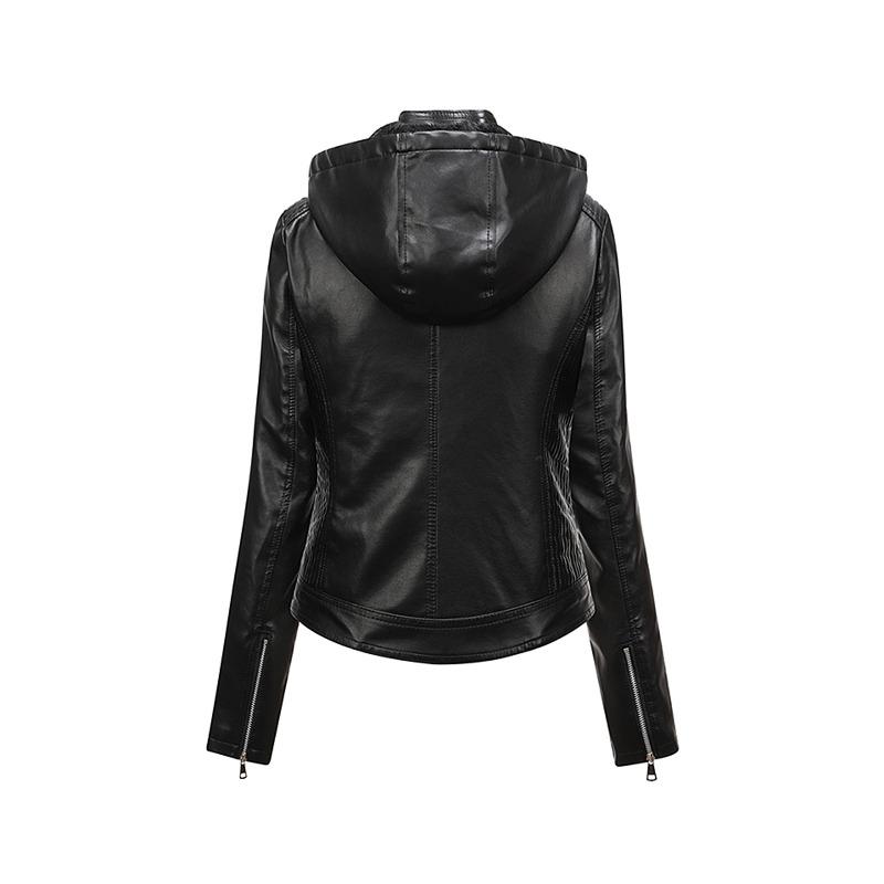 Giacca Invernale con Cappuccio in Ecopelle da Donna Taglie Forti Moda Slim Fit Caldo Cappotto