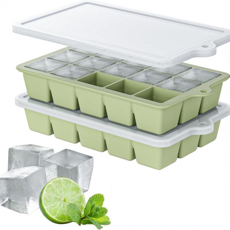 Popular Silicone Ice Cube Tray with Lid – 4 Large Slots & 15 Square Compartments for Soup or Food Storage