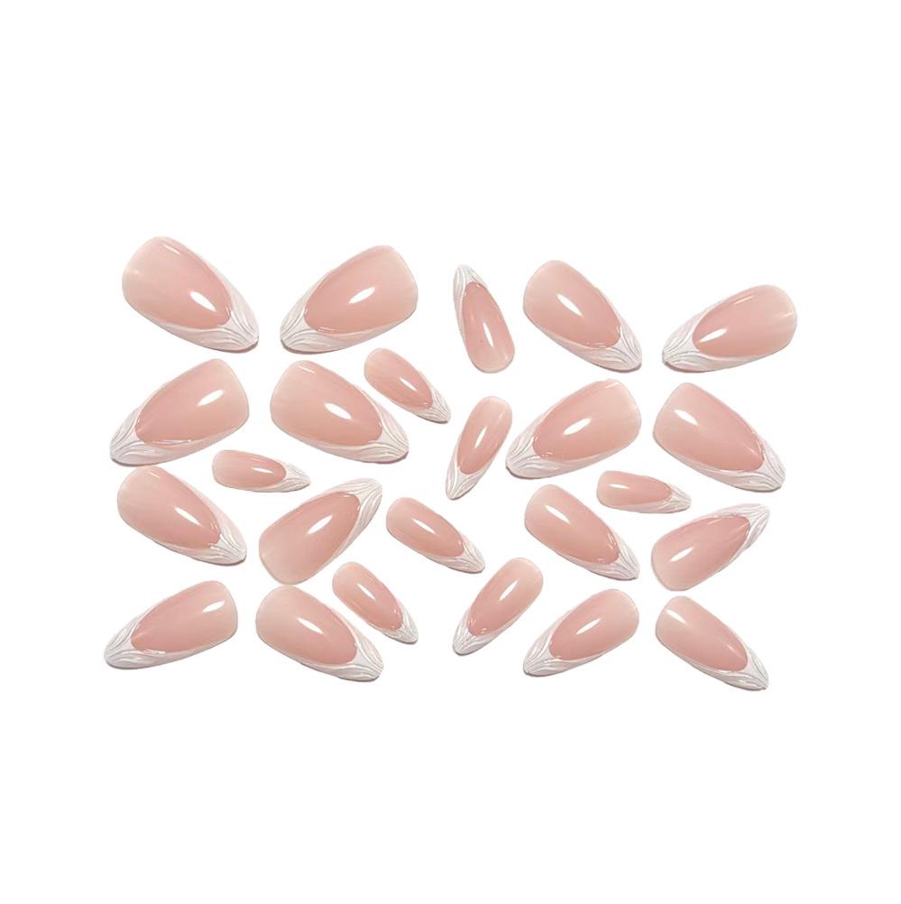 3D Resin Wave Pattern Wearable French White Edge Medium-Long Nail Art Fake Nails