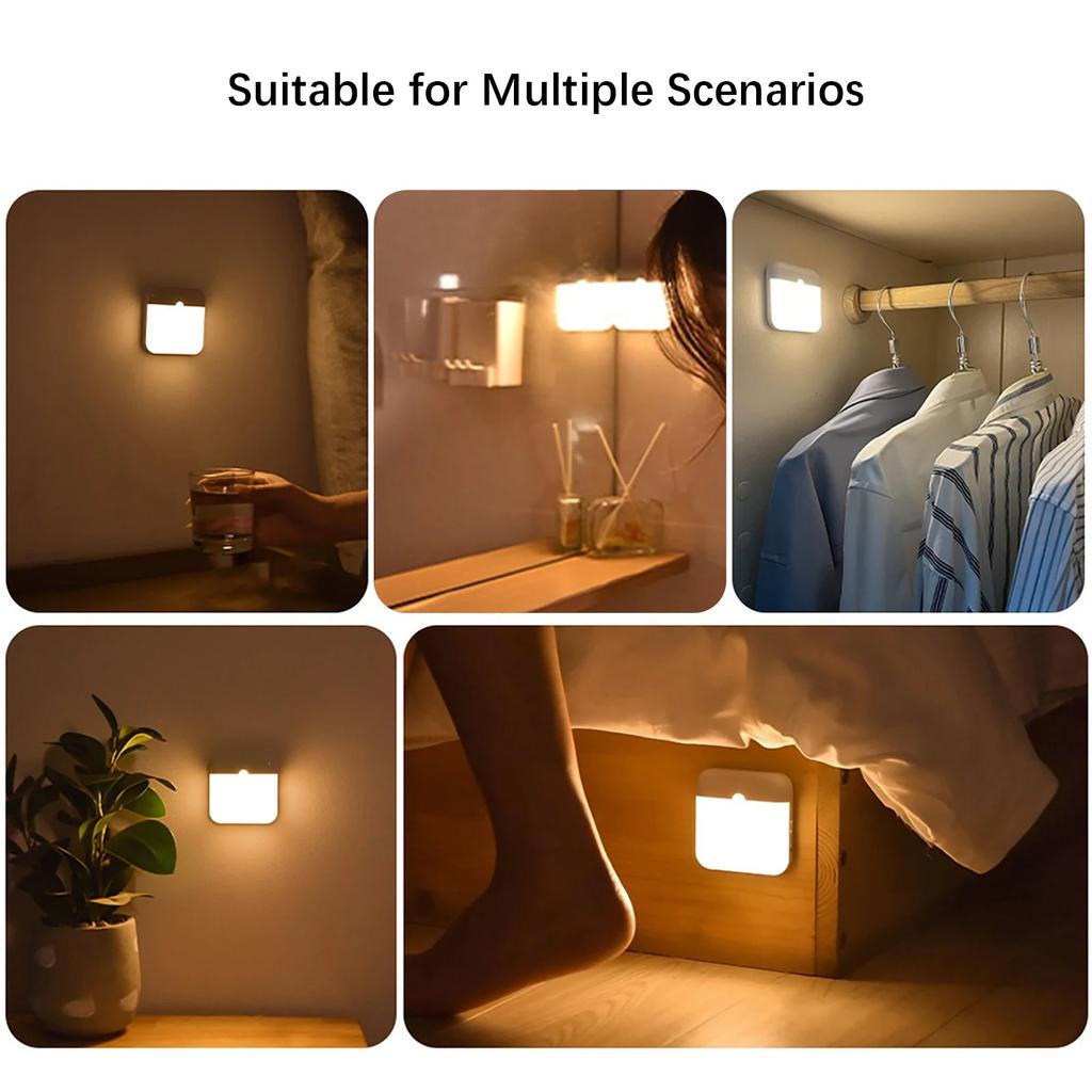 1PC LED Luce notturna, Sensore di movimento umano Lampada USB C Luce per armadio ricaricabile, Lampada da parete a LED wireless per scale Armadio Cucina Letto