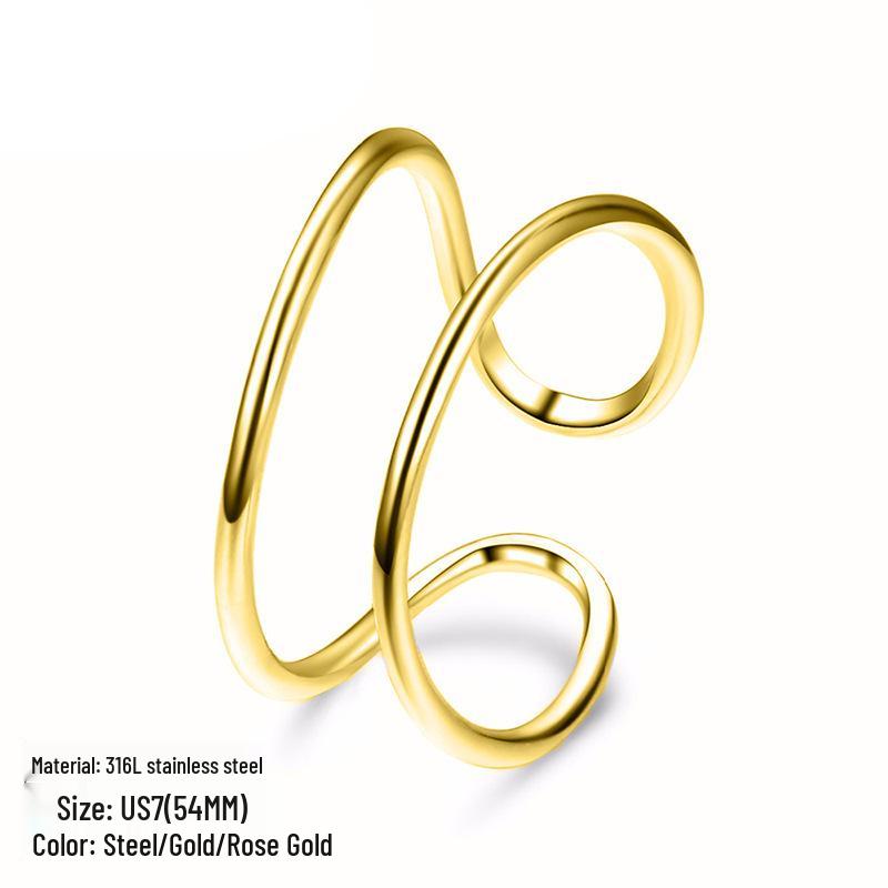 New European & American Double-Layer Open Stainless Steel Finger Ring Jewelry