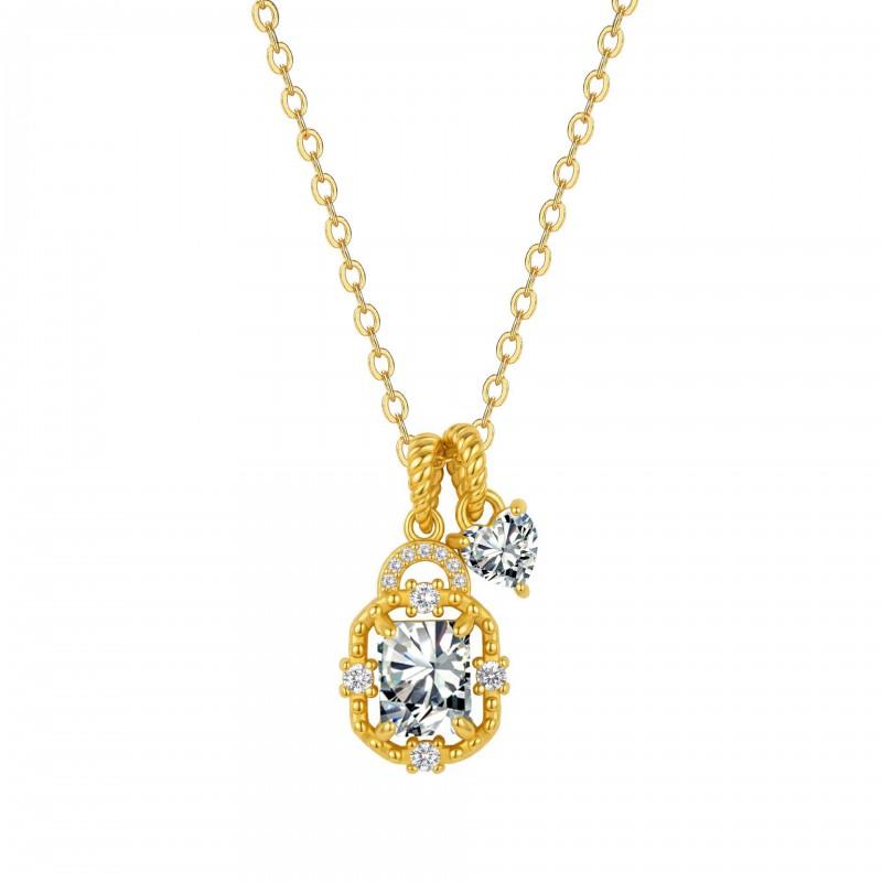 Elegante Quadratische Kristall Doppelanhänger Halskette Damen Vergoldete Choker Kette Mit Geburtsstein Farben Leicht Geometrisch