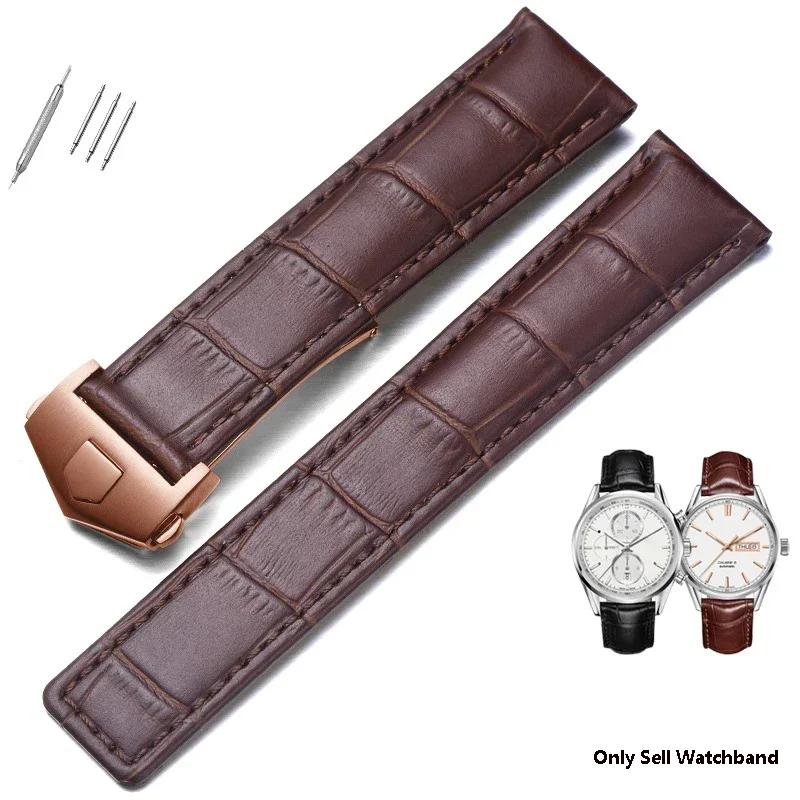 19mm 20mm 22mm Genuine Leather Strap for Tag Heuer Watch Carrera Monaco  Watch Belt Black Brown Bracelet Wristwatch Watchband