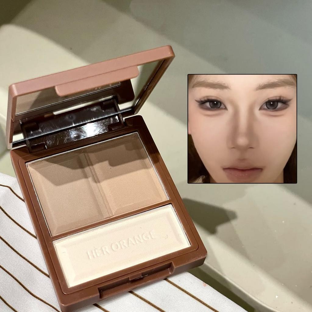 HERORANGE Delicate Three-Color Contouring Powder, Matte Nose Shadow Side Shadow for a Natural Fit, Easy To Use for Daily Life and Parties
