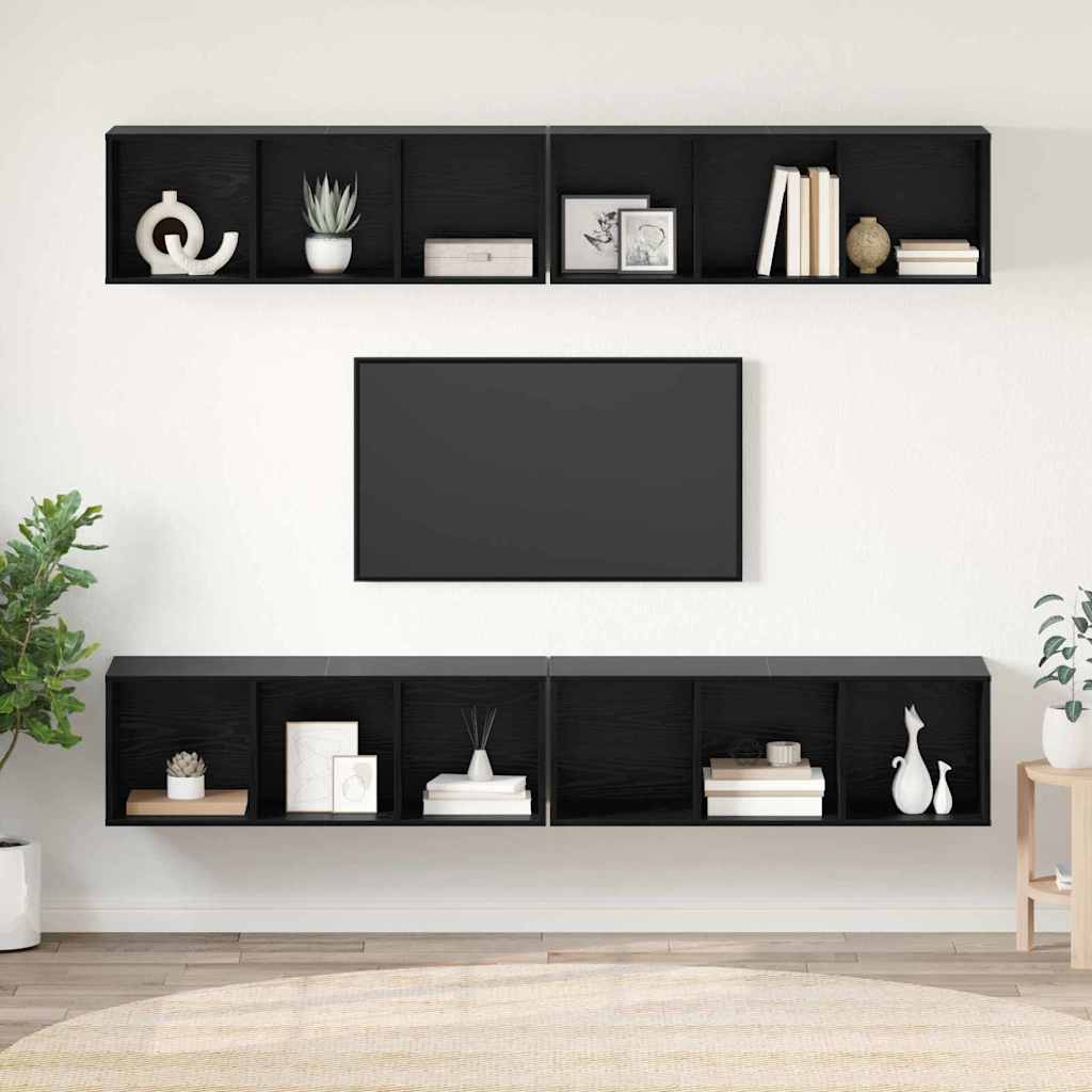 TV Cabinet Set 4 pcs Black Oak Effect 37 x 37 x 107 cm