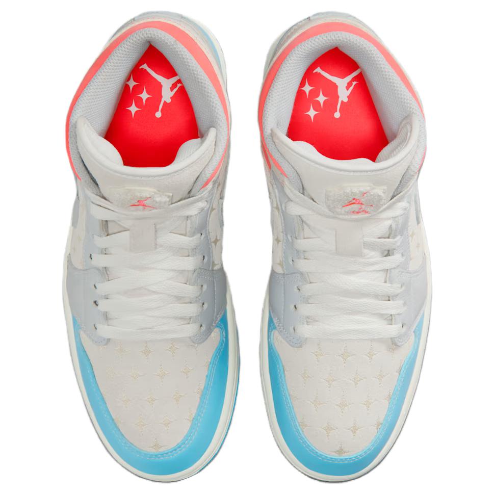 Air Jordan 1 Mid Sail Hot Lava Blue Chill Women Sneakers Muslin IM7420-133