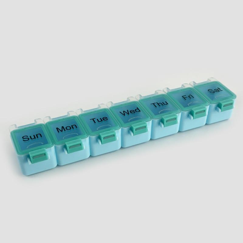 Farbenfroher 7-Tage-Pillenorganizer mit sicherem Verschluss, auslaufsichere, tragbare Medikamentenaufbewahrungsbox, neues Design, Pillenbehälterbox