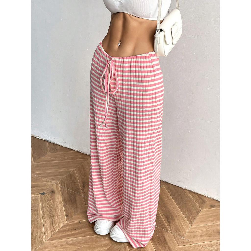 Women's Clothing, New Styles, Casual Pants, Striped, Solid Color, Elastic, Drawstring, Cotton, Straight Leg Pants