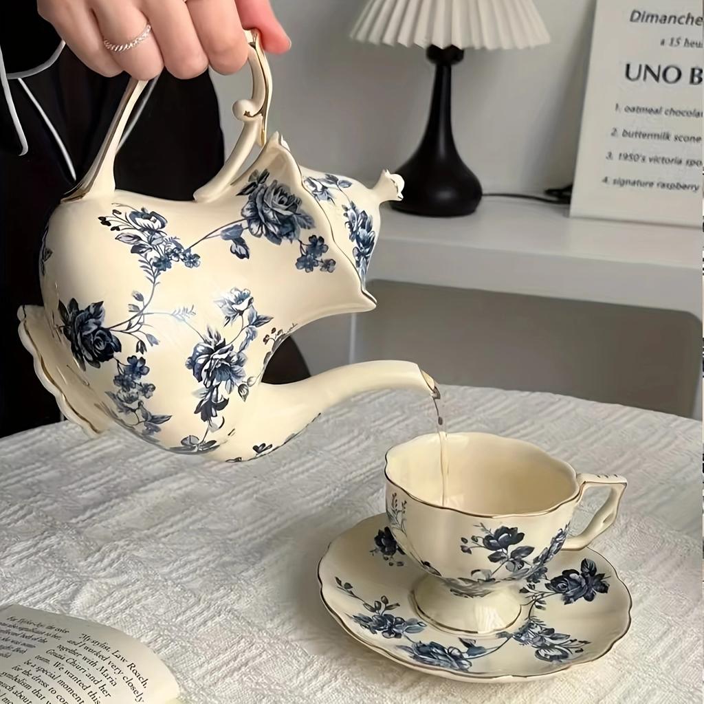 1Set Simple Floral Ceramic Coffee Cup and Saucer, High-End Accessible Luxury Cup and Saucer, Home Commercial Office Afternoon Tea Matchinging Goodies,