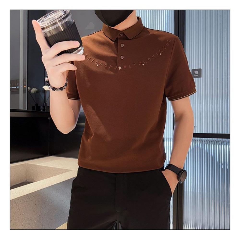 Minimalist Design POLO Letter Short Sleeved Lapel Summer New Item Niche Solid Color Versatile Men's Top