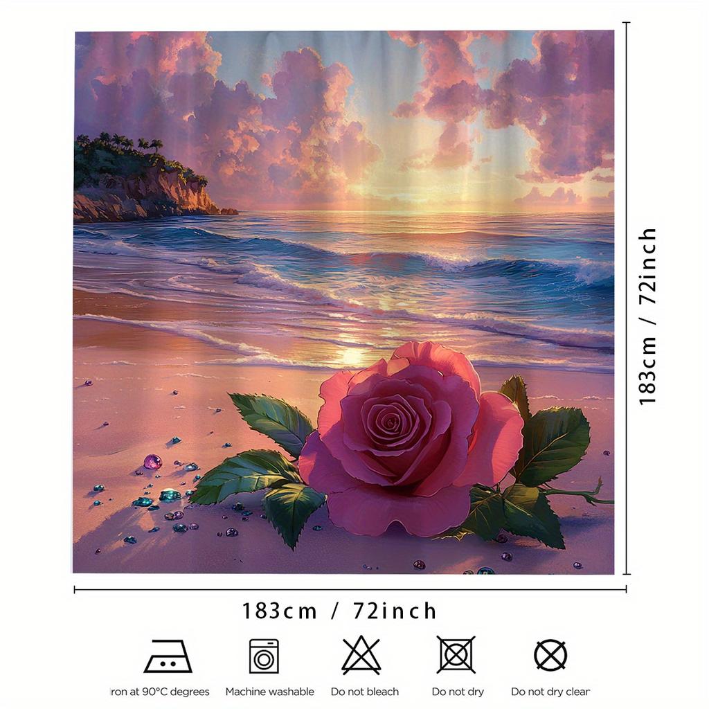 1 X Romantic Seaside Rose Shower Curtain - Waterproof Polyester, Stain Resistant, Perfect For All Season Bathroom Decor