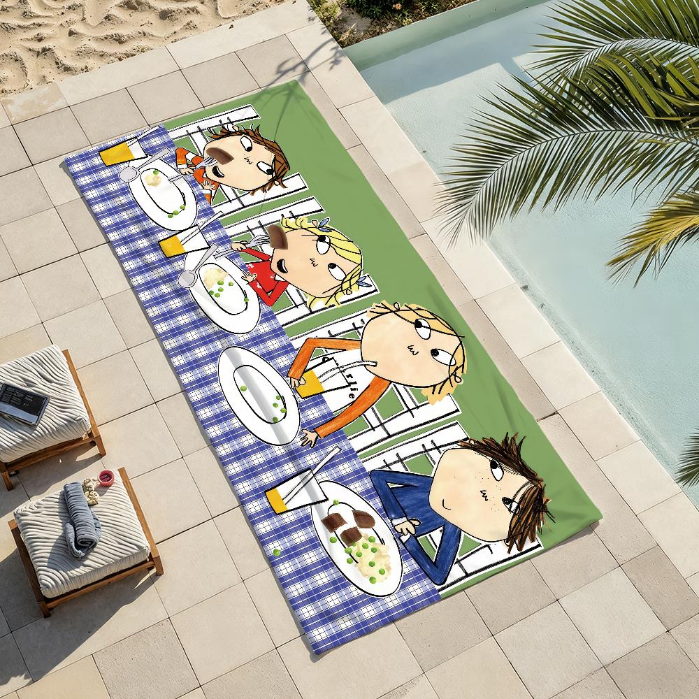 Cartoon C-Charlie and L-Lola Towel Soft Lightweight Anti-Sand Large Beach Towel Quick-Drying Bath Sports Family