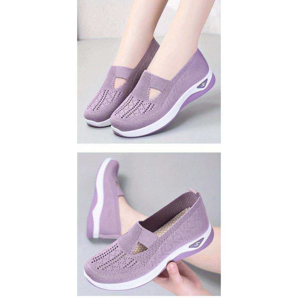 Dámské jednobarevné pletené tenisky, platformové ležérní boty na chůzi s měkkou podrážkou, prodyšné boty pro každodenní nošení s nízkým svrškem