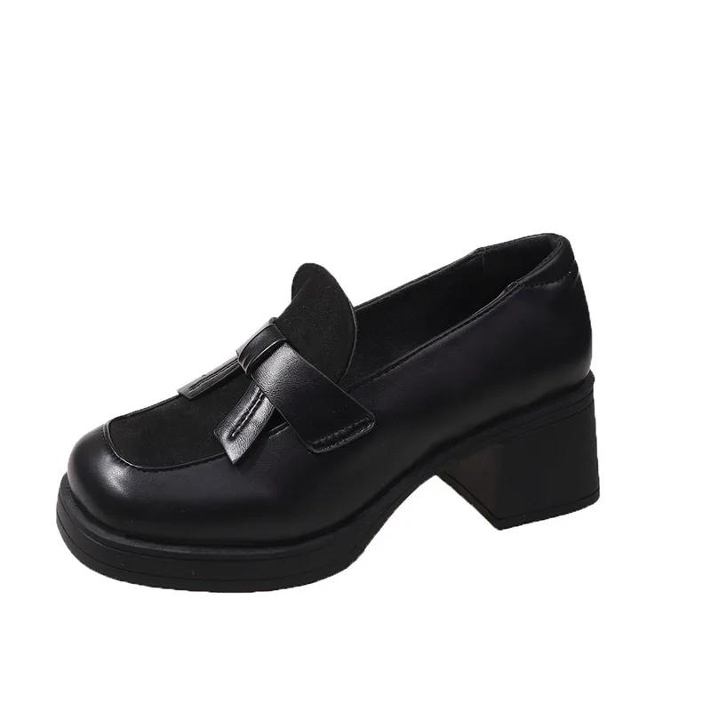 

Осень Новый Стиль Женские Туфли на Высоком Каблуке Повседневная Кожаная Обувь Британский Стиль Обувь на Платформе Массивный Каблук Коричневые Лоферы 40