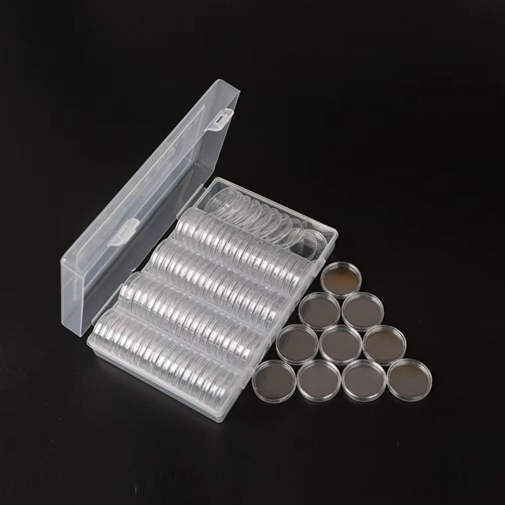 100pcs Clear Commemorative Coinning Storage Box Storage Protection Coinning Suitable Transparent Portable Round Storage Box